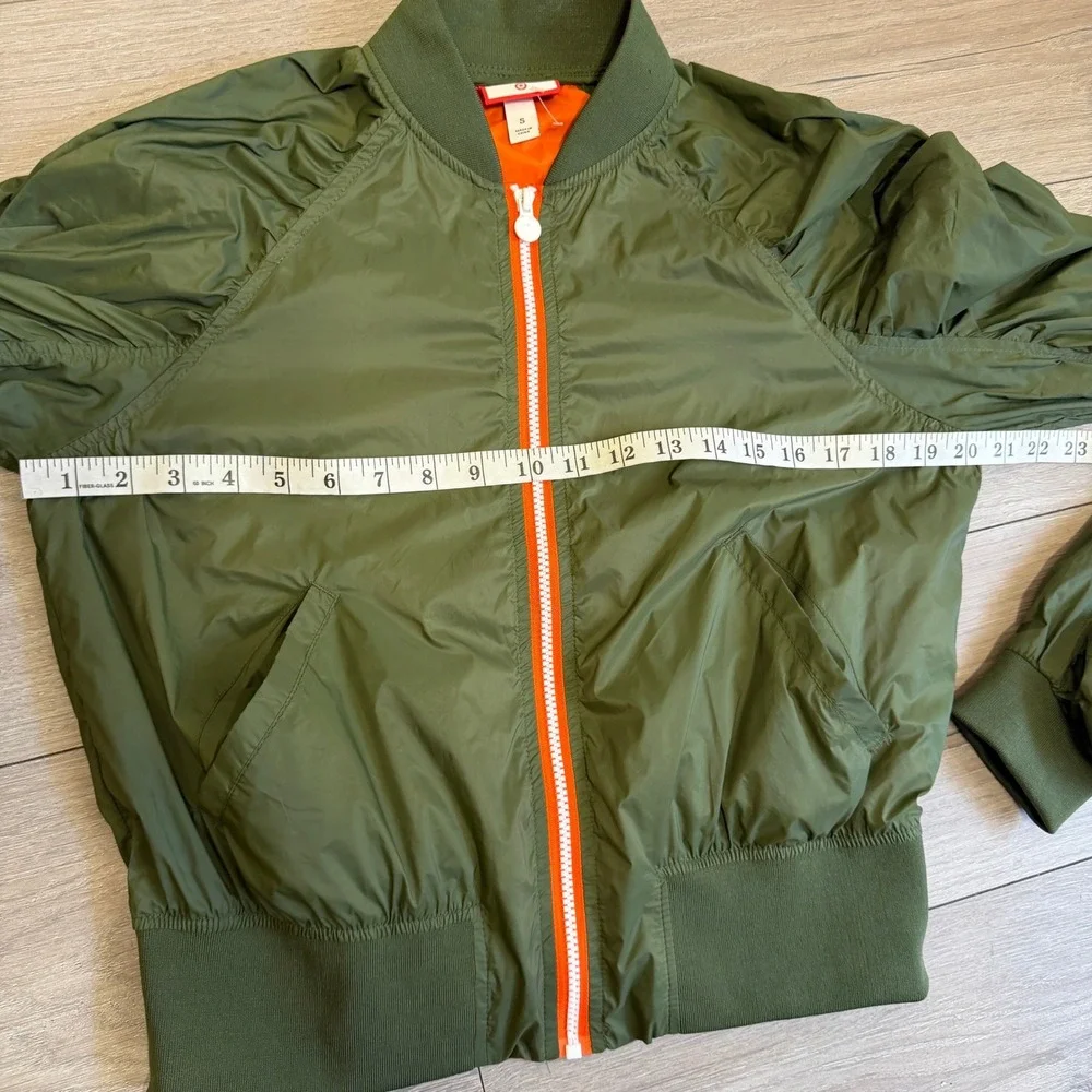 Hunter for Target Olive Green Ruched Sleeve Bomber Jacket Orange Zip Small